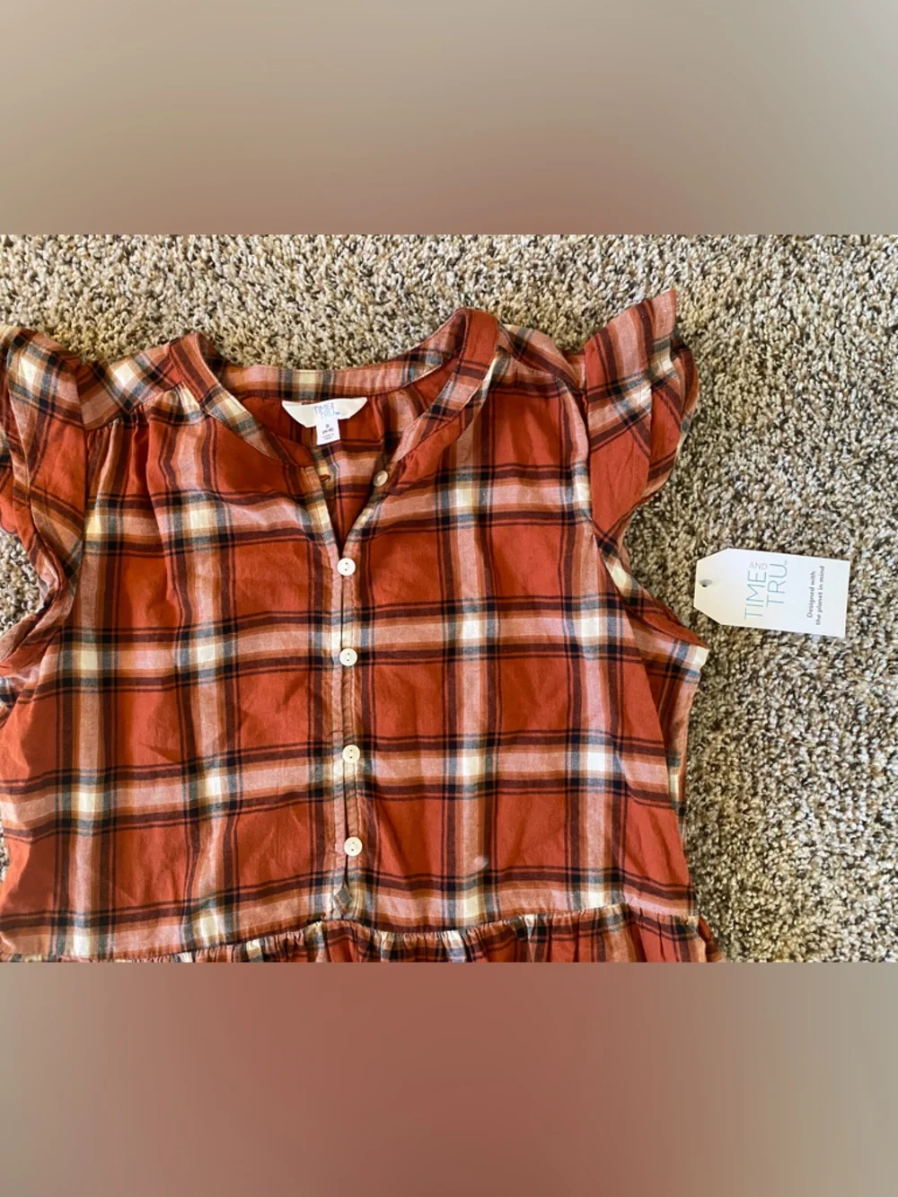 NWT Rust Plaid Button-Front Dress - Picture 4 of 6